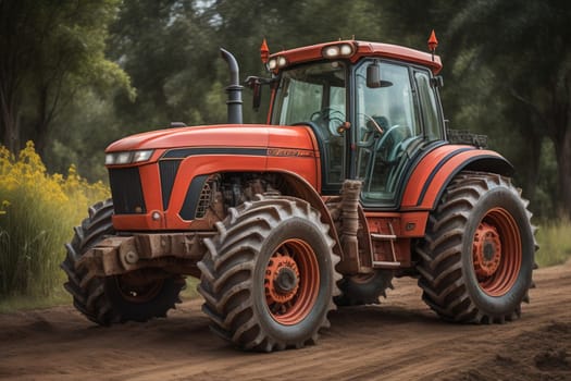 Modern tractor on a colored background. ai generative