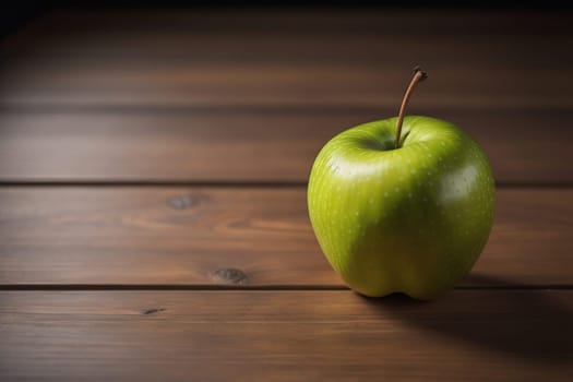 Green apple on a wooden table with dark background, shallow depth of field. The concept of healthy eating. ai generative