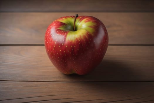 Red apple on a wooden background. ai generative