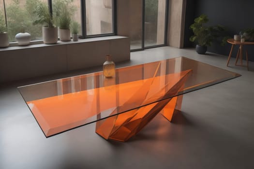 a glass table in a room. ai generative