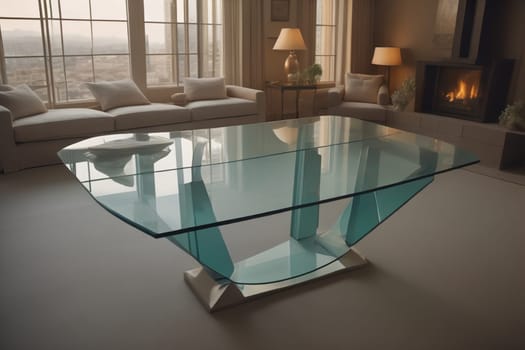 a glass table in a room. ai generative