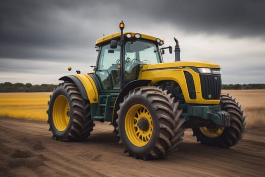 Modern tractor on a colored background. ai generative