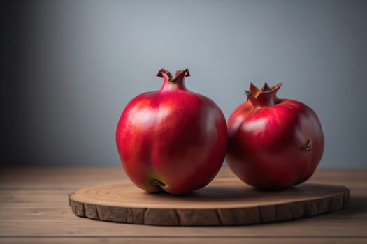 Ripe pomegranate fruit on a wooden background. Still life. ai generative
