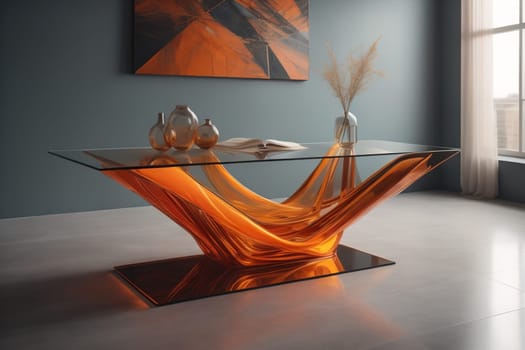 a glass table in a room. ai generative