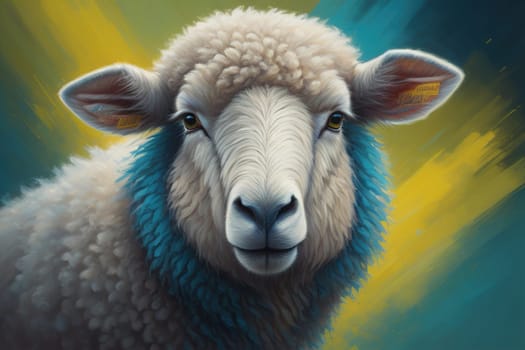 Sheep on a solid color background. Photo in old color image style. ai generative