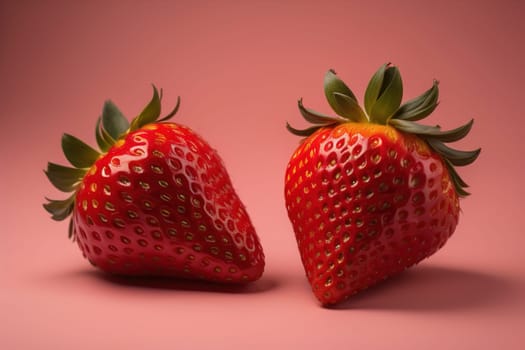 Fresh strawberries on a solid color background. generative ai