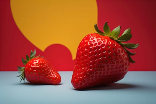 Fresh strawberries on a solid color background. generative ai