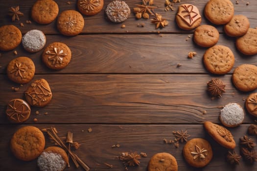 Cookies on a wooden table. Top view. ai generative