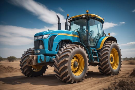 Modern tractor on a colored background. ai generative