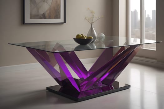 a glass table in a room. ai generative