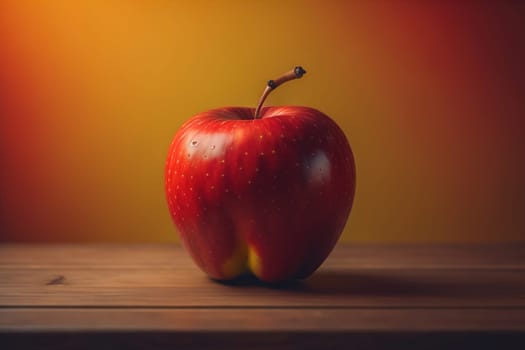 Red apple on a wooden background. ai generative