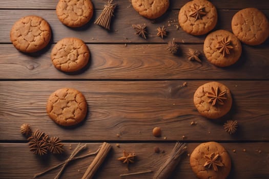 Cookies on a wooden table. Top view. ai generative