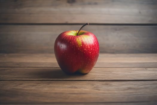 Red apple on a wooden background. ai generative