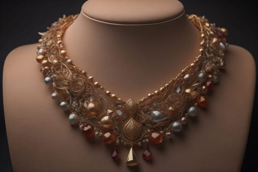 necklace on a mannequin in the studio on a solid color background. ai generative