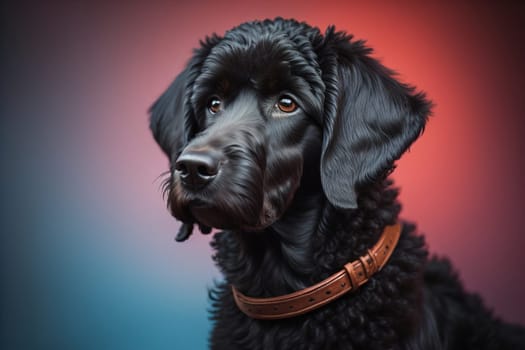 Portrait of a beautiful black dachshund puppy on a solid color background. ai generative