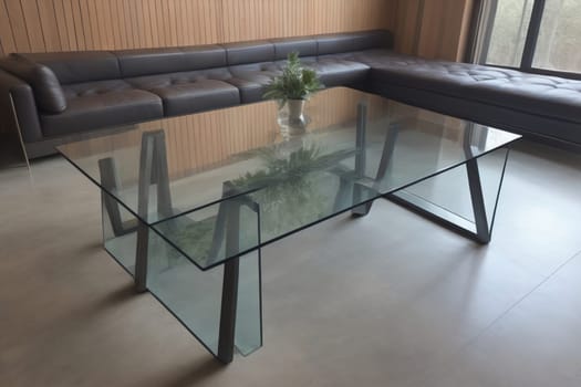 a glass table in a room. ai generative