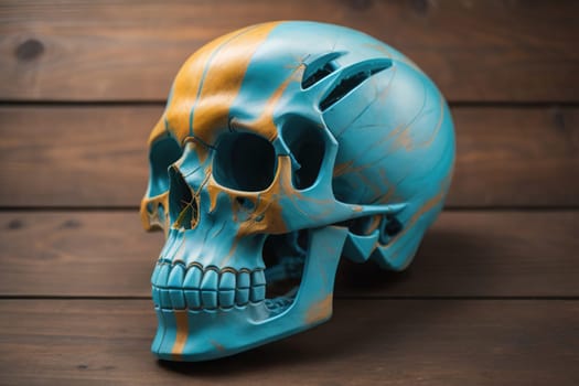human skull on solid color background. Halloween concept. Close up. ai generative