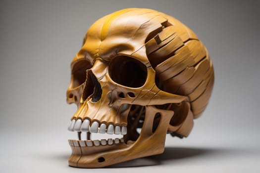 human skull on solid color background. Halloween concept. Close up. ai generative