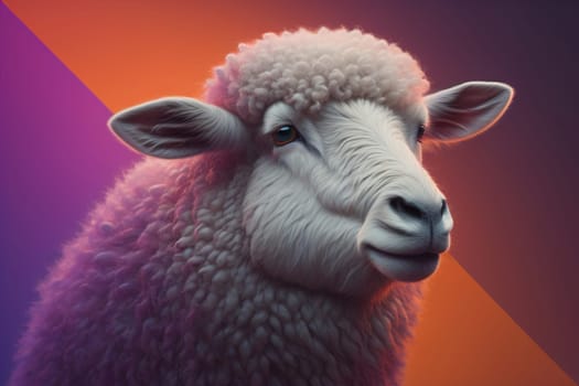 Sheep on a solid color background. Photo in old color image style. ai generative