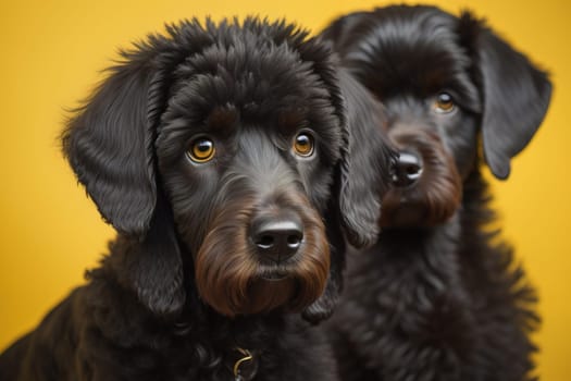 Portrait of a beautiful black dachshund puppy on a solid color background. ai generative