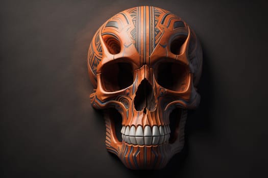 human skull on solid color background. Halloween concept. Close up. ai generative