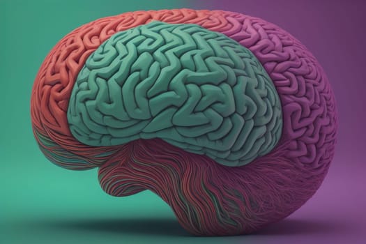 Human brain on a solid color background. ai generative