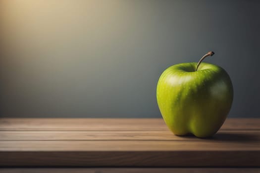 Green apple on a wooden table with dark background, shallow depth of field. The concept of healthy eating. ai generative