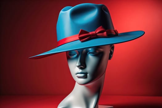 Female mannequin wearing hat, isolated on solid color background. ai generative