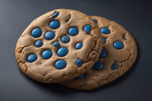 Chocolate chip cookies on orange background. Close up. Selective focus. ai generative