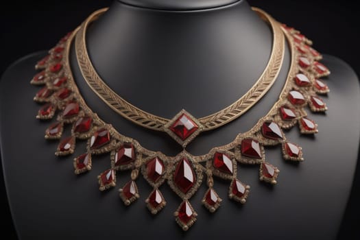 necklace on a mannequin in the studio on a solid color background. ai generative