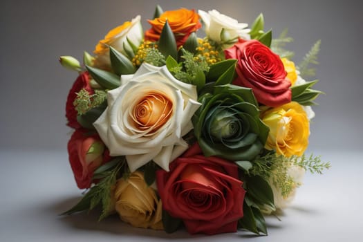 wedding bouquet of different colors on a solid color background. ai generative