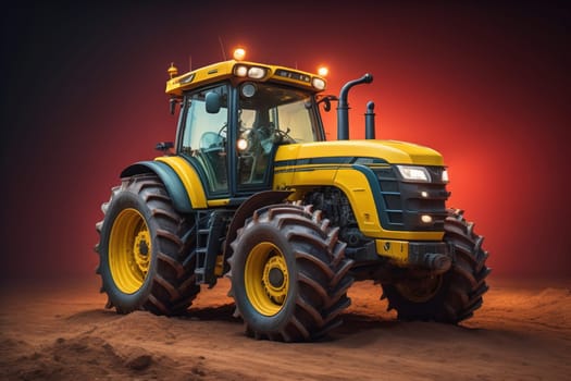 Modern tractor on a colored background. ai generative