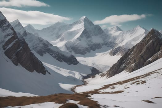 Mountains and snow-capped peaks of the Caucasus Mountains. ai generative