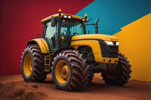 Modern tractor on a colored background. ai generative