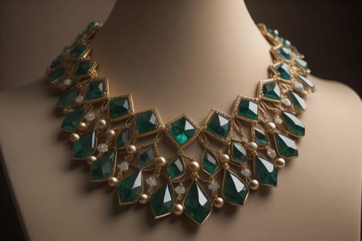 necklace on a mannequin in the studio on a solid color background. ai generative