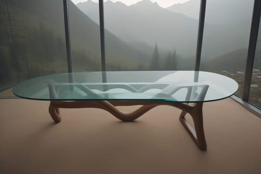 a glass table in a room. ai generative
