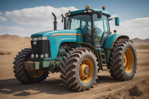 Modern tractor on a colored background. ai generative