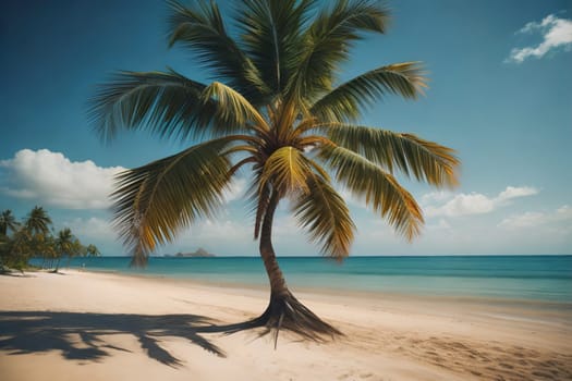 Beautiful tropical beach with coconut palm tree. ai generative