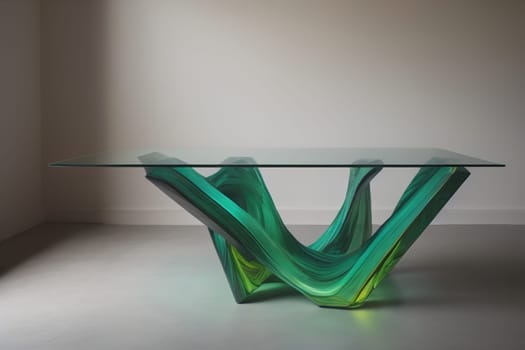 a glass table in a room. ai generative