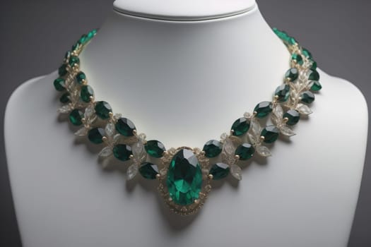 necklace on a mannequin in the studio on a solid color background. ai generative