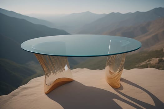 a glass table in a room. ai generative