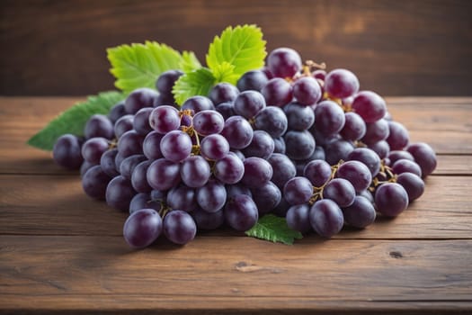 Bunch of fresh grapes on wooden table. Vintage style toned picture. ai generative
