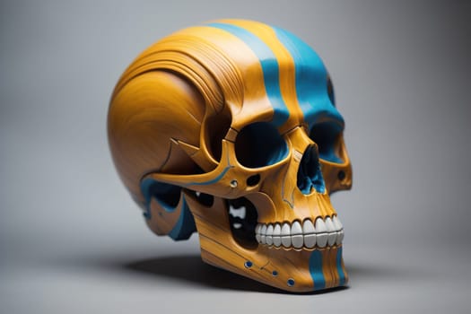 human skull on solid color background. Halloween concept. Close up. ai generative