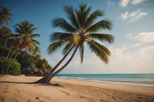 Beautiful tropical beach with coconut palm tree. ai generative