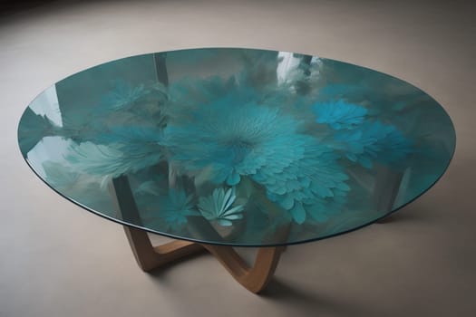 a glass table in a room. ai generative