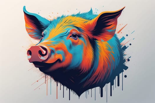 Pig head. Colorful vector illustration. Isolated on a solid color background. generative ai