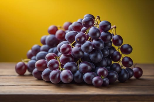 Bunch of fresh grapes on wooden table. Vintage style toned picture. ai generative