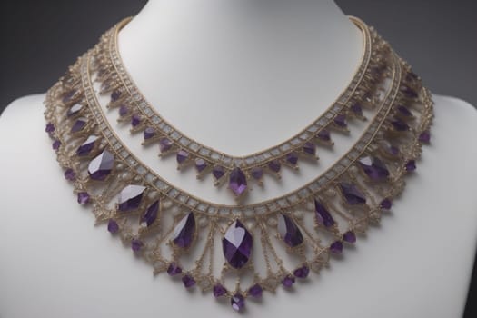 necklace on a mannequin in the studio on a solid color background. ai generative