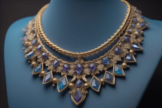 necklace on a mannequin in the studio on a solid color background. ai generative