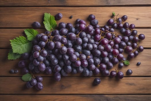Bunch of fresh grapes on wooden table. Vintage style toned picture. ai generative